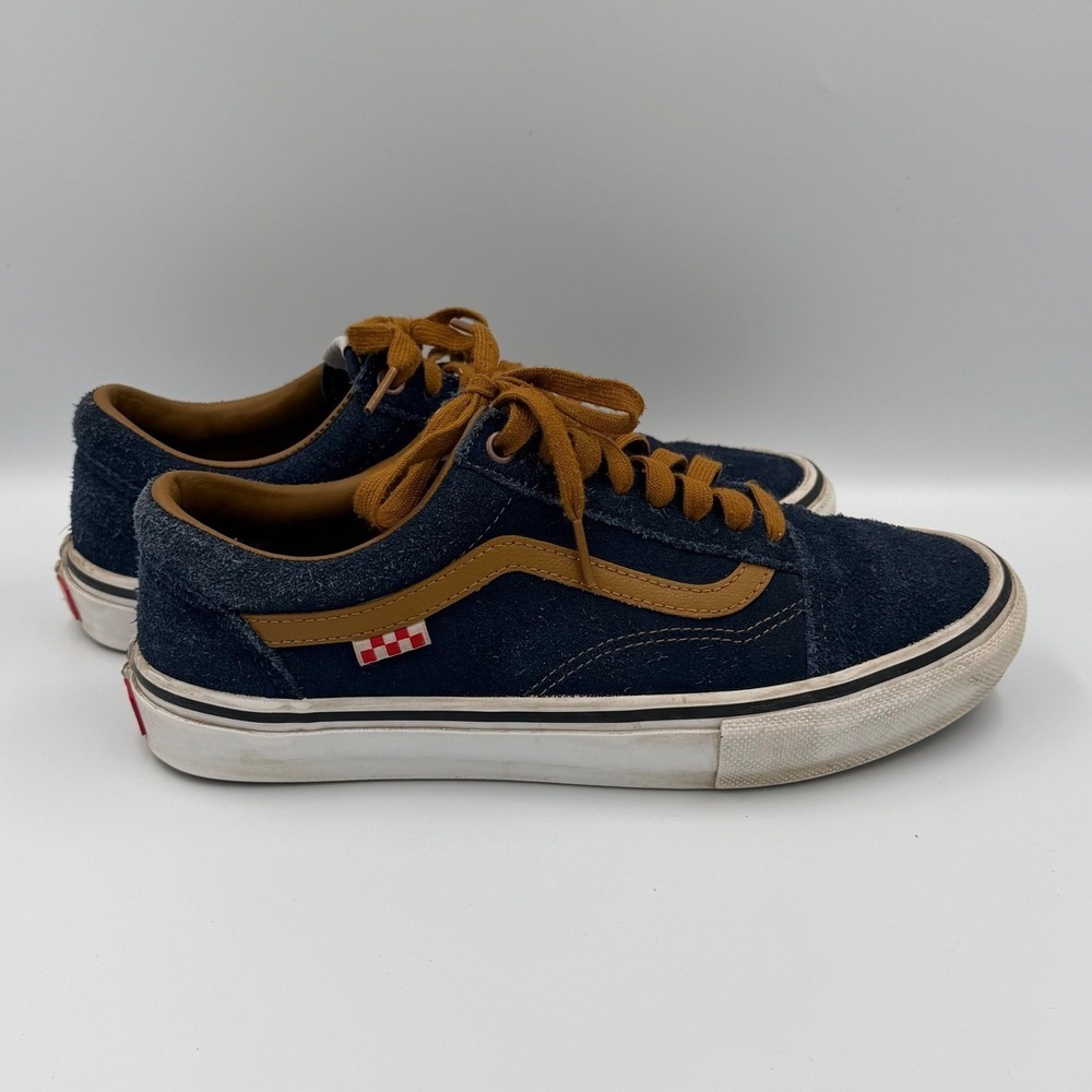 Vans Old Skool Pig Suede Navy Brown Gum Stripe Skate Shoes Men's 8.5 Women's 10